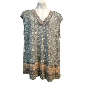 ❤️ 4/$20  Les Serein boho top Women's 2X floral V-neck Sleeveless Border design